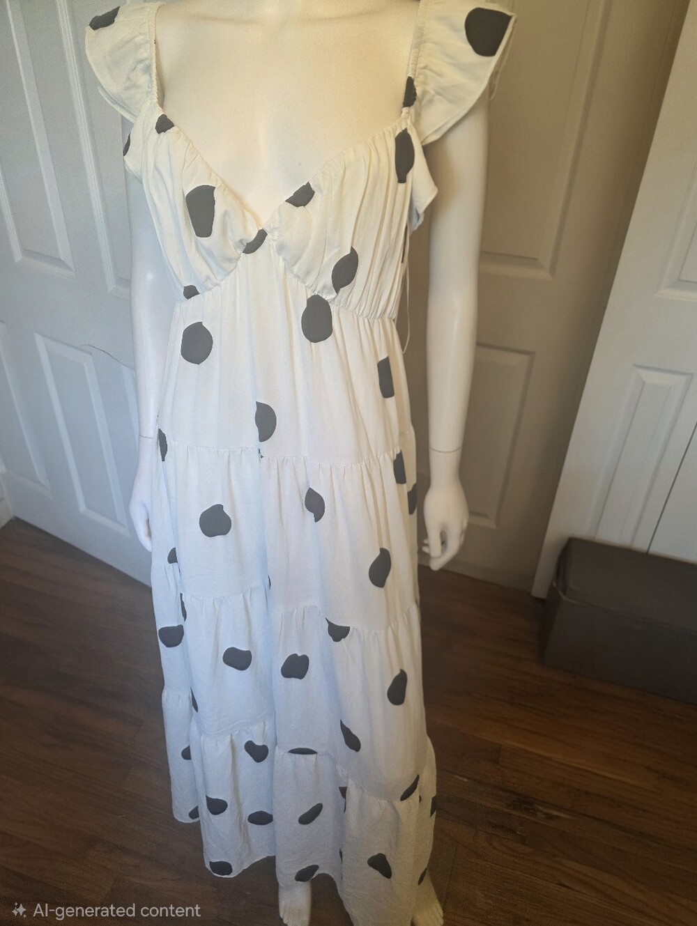 White Polka Dot Maxi Dress with Ruffle Straps By English Factory